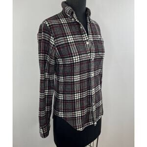 CLUB MONACO Women's Slim Fit Black Red Plaid Stretch Wool Button-Down Shirt S